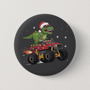 T-Rex Dinosaurier Weihnachts-Monstertruck  Button