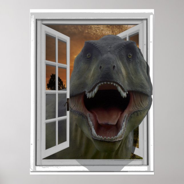 T-Rex-Dinosaurium 3D-Bild Effekt falsches Fenster Poster (Vorne)