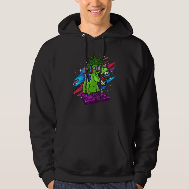 T-Rex DJ Dinosaur Producer Dino Retro House Techno Hoodie (Vorderseite)