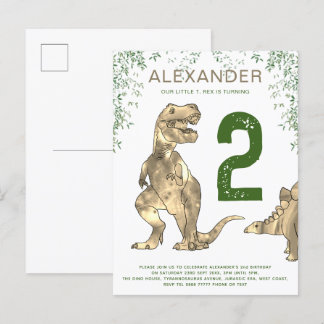 T. rex Dschungel 2. Geburtstag Party Budget Einladungspostkarte