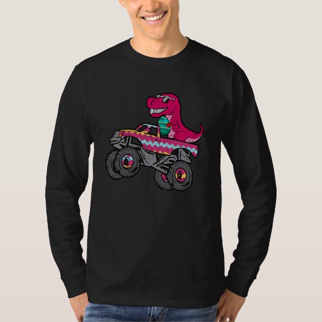 T Rex Easter Bunny Dinosaur Boys Monster Truck Kid T-Shirt (Vorderseite)