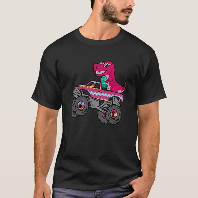 T Rex Easter Bunny Dinosaur Boys Monster Truck Kid T-Shirt (Vorderseite)