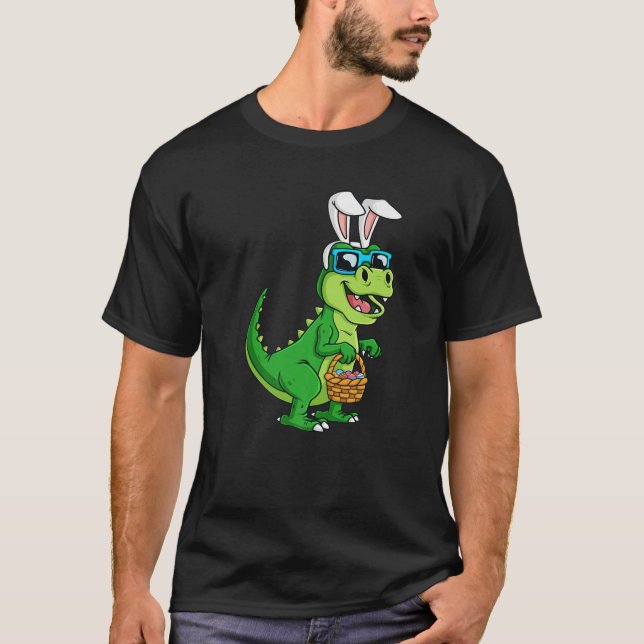 T Rex Easter Bunny With Eggs Basket Funny Dinosaur T-Shirt (Vorderseite)