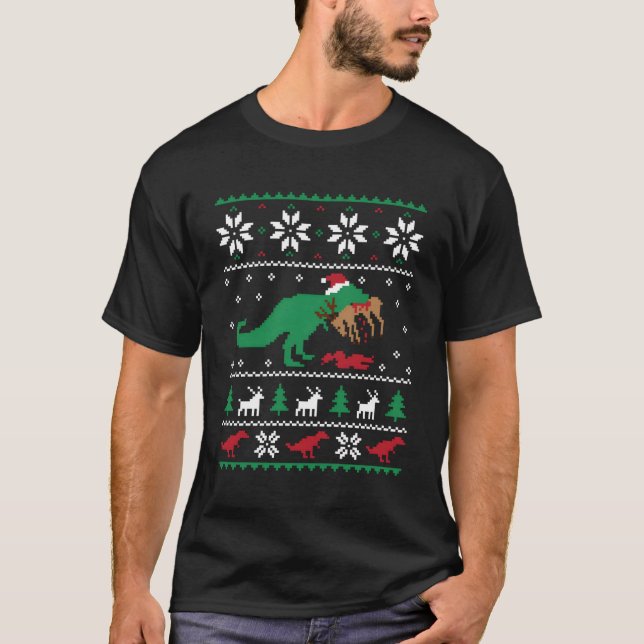 T Rex Eating Reindeer Dinosaur Ugly T-Shirt (Vorderseite)