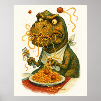 T-Rex Eating Spaghetti Poster