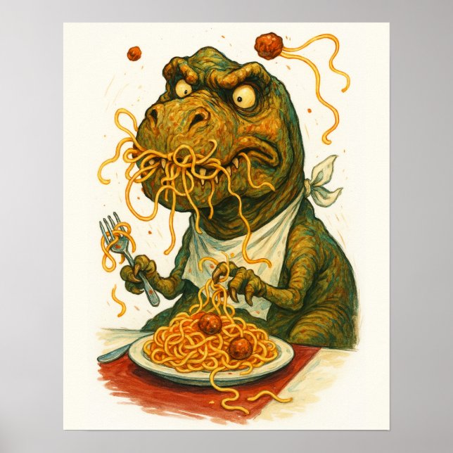T-Rex Eating Spaghetti Poster (Vorne)