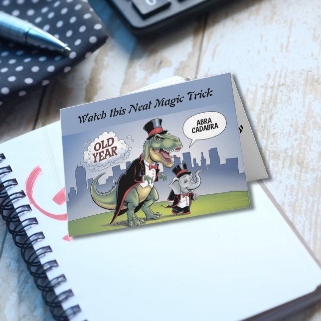 T-rex & Elefant neue Jahre Zaubertrick neue Jahre Karte (Von Creator hochgeladen)