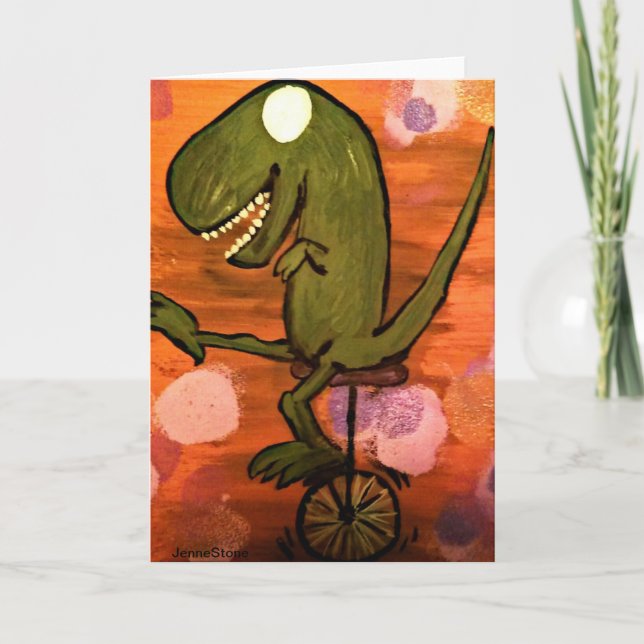 T-Rex fährt Einrad Karte (Vorderseite)