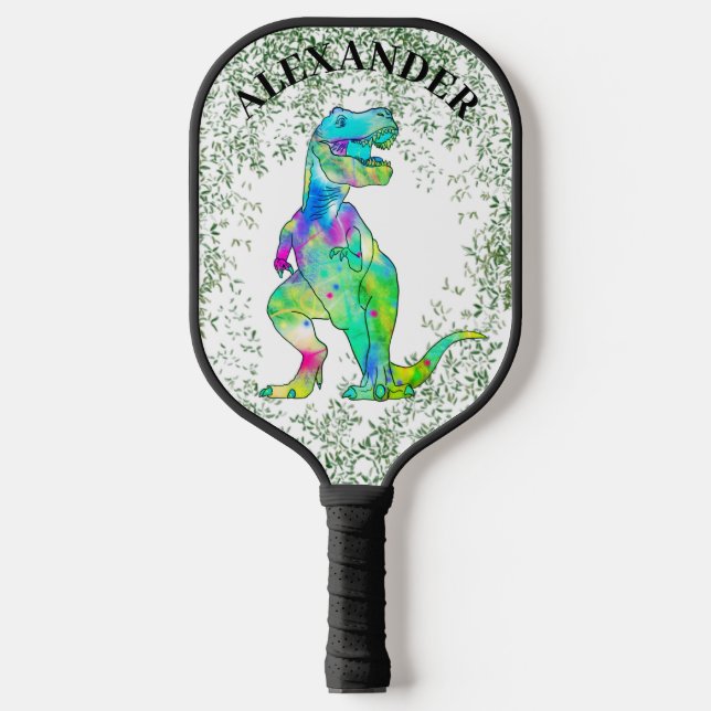 T. rex Farbiger Dinosaurier personalisiert Pickleball Schläger (Vorderseite)