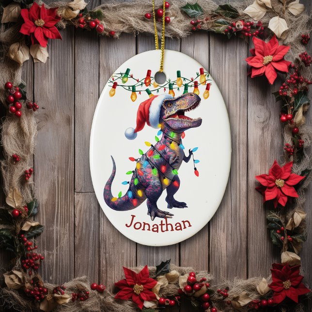 T-Rex Ferien-Lichter Kinder Weihnachten Keramik Ornament (Von Creator hochgeladen)