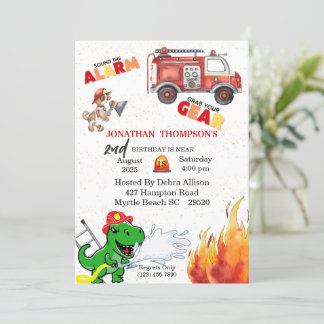 T Rex Firemans 2. Geburtstags-Party Einladung