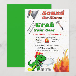 T Rex Firemans 4. Geburtstags-Party Einladung