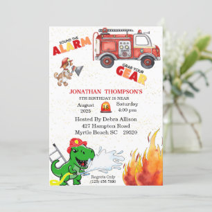 T Rex Firemans 5. Geburtstagsparty Einladung