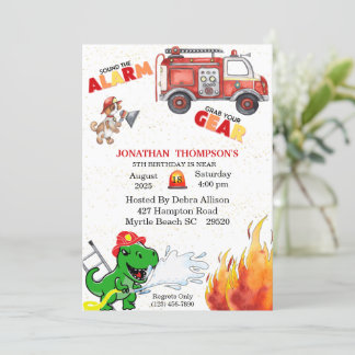T Rex Firemans 5. Geburtstagsparty Einladung