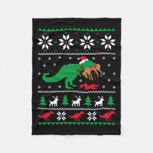 T Rex frisst Rentiere Lustiger Dinosaurier Weihnac Fleecedecke