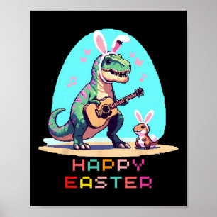 T-Rex Frohe Ostern Eier Retro Vintage Pixel Art Ro Poster