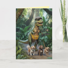 T-Rex führt den Hund spazieren Karte