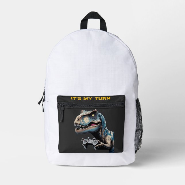 T-Rex Gamer It’s My Turn Design Bedruckter Rucksack (Vorderseite)