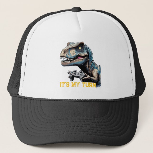 T-Rex Gamer It’s My Turn Design Truckerkappe (Vorderseite)