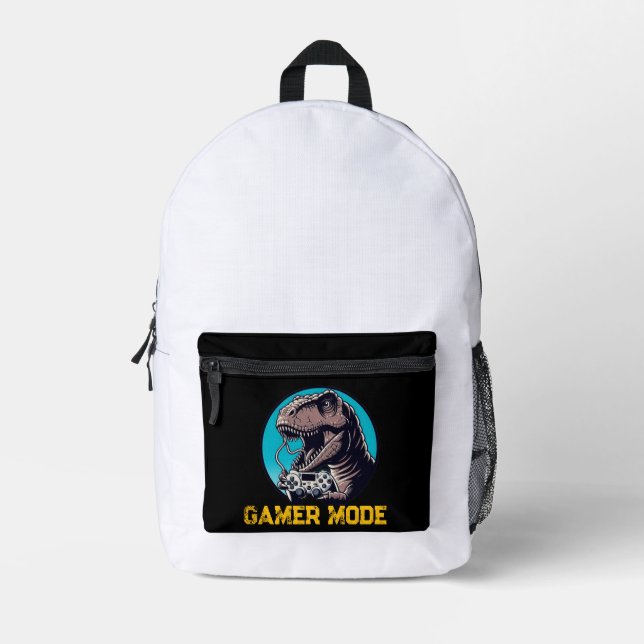 T-Rex Gamer Mode Dinosaur Art Bedruckter Rucksack (Vorderseite)
