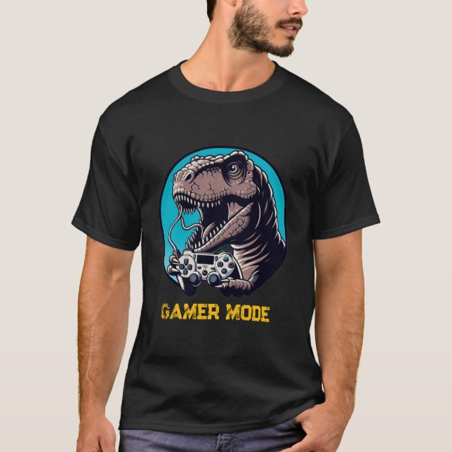 T-Rex Gamer Mode Dinosaur Art T-Shirt (Vorderseite)