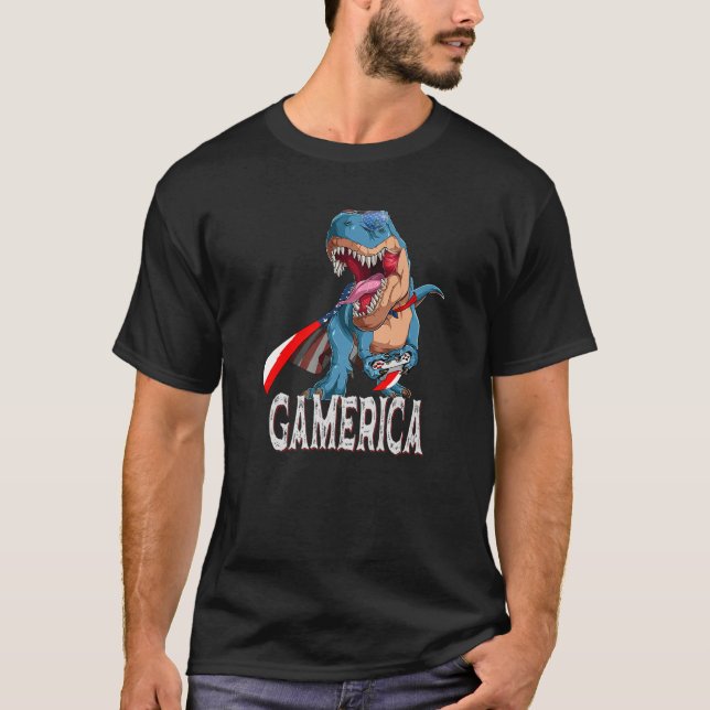 T Rex Gaming Gamerica - Funny Gaming T Rex Gamer 4 T-Shirt (Vorderseite)