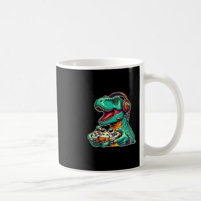 T-Rex Gaming mit Headset Lustiger Dinosaurier Game Kaffeetasse (Rechts)