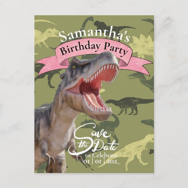T Rex, Geburtstagsmädchen mit Muster Postkarte (Vorderseite)