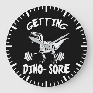 T-Rex, Getting Dino Wore, Funny, Cartoon, Workout Große Wanduhr