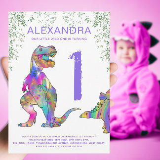 T. rex girls 1. Geburtstag Party lila Einladung