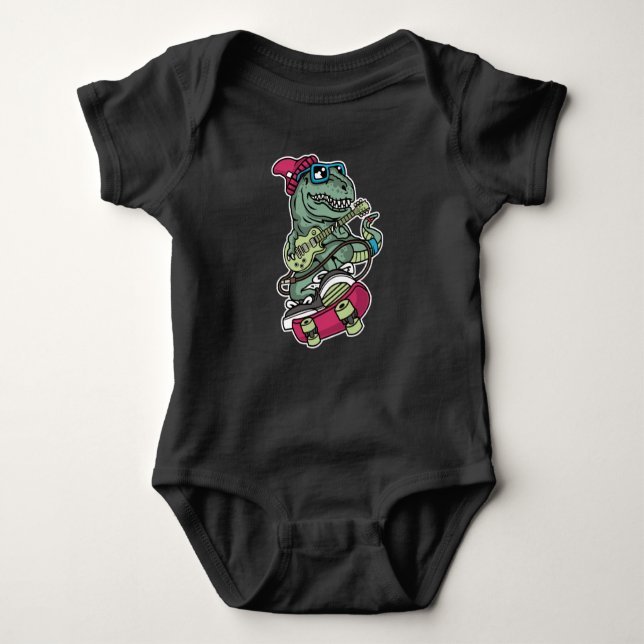 T-Rex Gitarrist Skate Design Baby Strampler (Vorderseite)