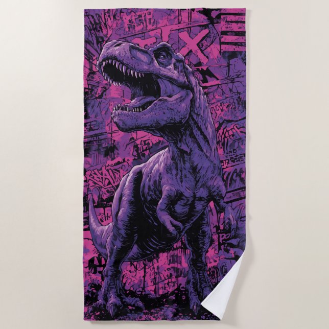 T-Rex-Graffiti-Urbane-Dinosaurier-Illustration Strandtuch (Vorderseite)