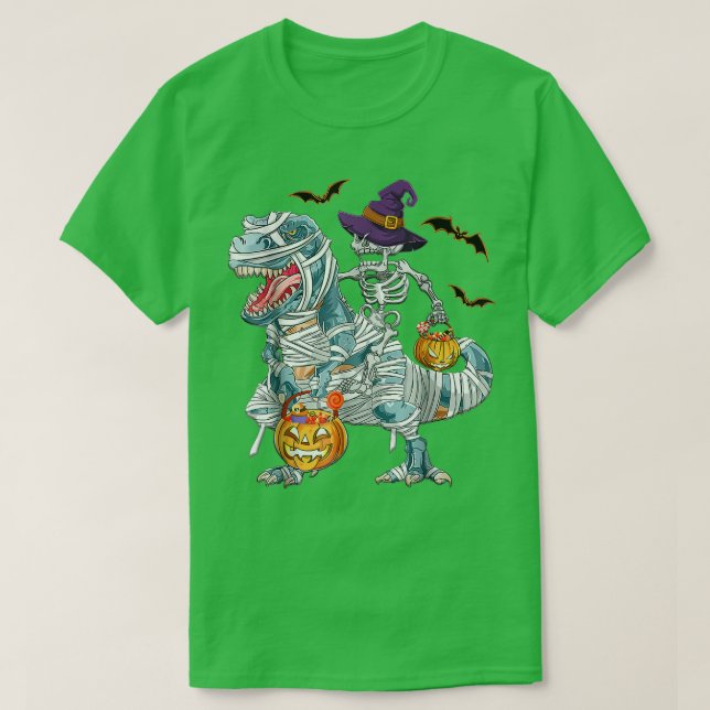 T-Rex Halloween Shirt Hexenhut Pumpkin Candy Bask (Design vorne)