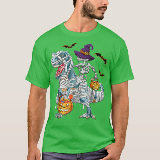 T-Rex Halloween Shirt Hexenhut Pumpkin Candy Bask