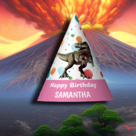 T Rex Happy Birthday Pink Party Hat Partyhütchen