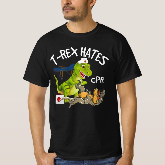 T-Rex hasst CPR Dinosaurier Funny Nurse Rescue Inj T-Shirt (Vorderseite)