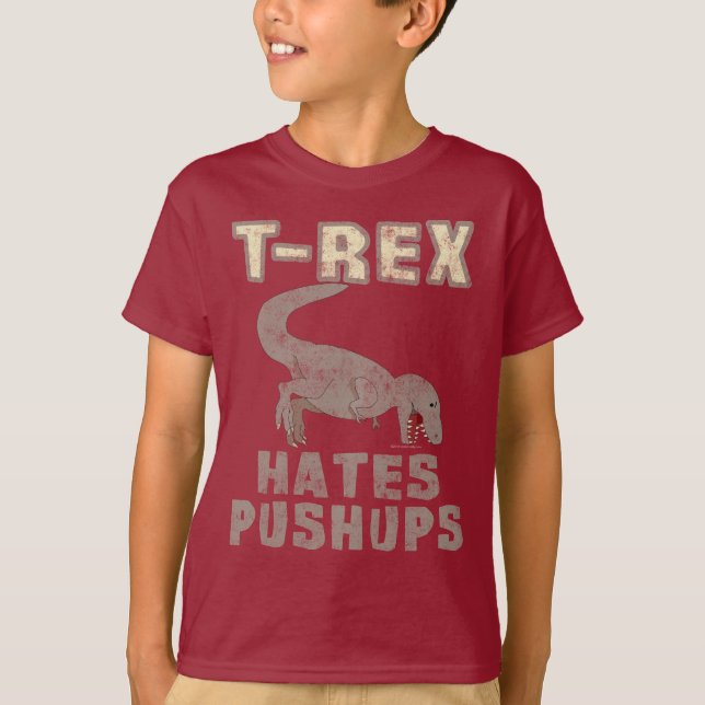 T-Rex hasst Pushups-Dinosaurier-lustige Kinder T-Shirt (Vorderseite)