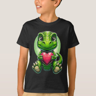 T-rex Holding Heart Valentinstag Niedlicher Dinosa T-Shirt