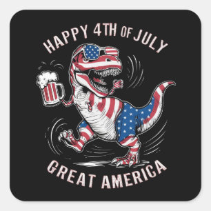 T-Rex in den Farben der amerikanischen Flagge Quadratischer Aufkleber