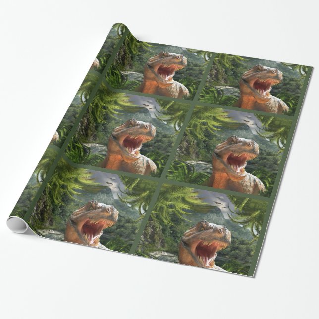 T Rex in der prähistorischen Landschaft Geschenkpapier (Ungerollt)