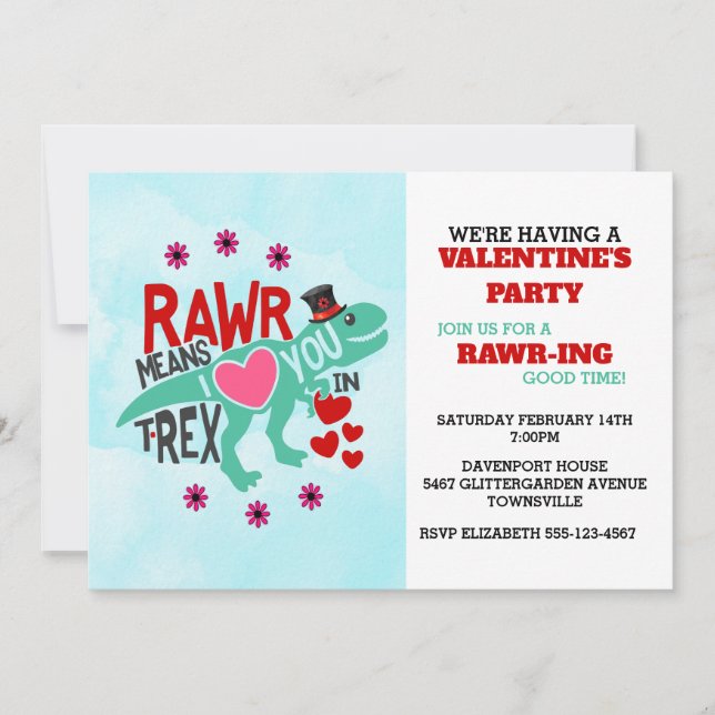 T-Rex in einem Tophat Niedliches Funny Valentine Einladung (Vorderseite)