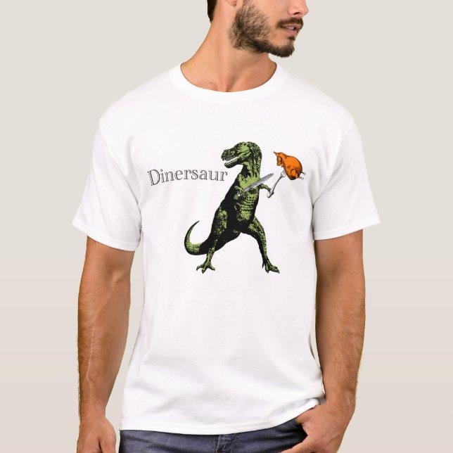 T-Rex isst Huhn mit Messer u. Gabel: Ein T-Shirt (Vorderseite)