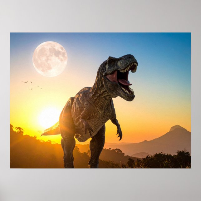 T-Rex Leinwand-Wandkunst – Brüllender Dinosaurier- Poster (Vorne)