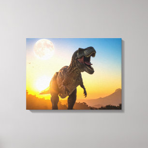 T-Rex Leinwandkunst – Brüllender Dinosaurier-Dekor Leinwanddruck