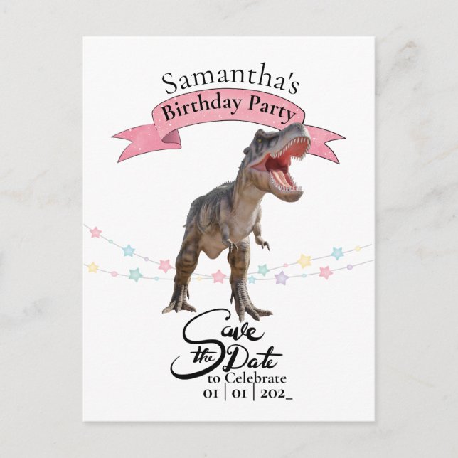 T Rex, Mädchen, speichere das Datum Postkarte (Vorderseite)