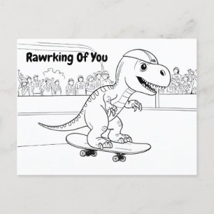 T-Rex mit Helm auf einem Skateboard Postkarte