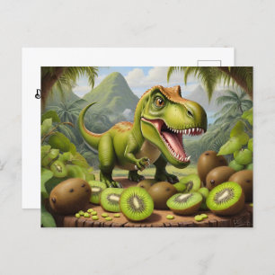 T-Rex mit Kiwi Postkarte