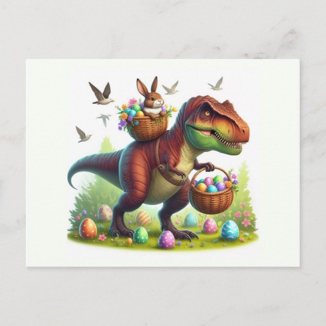 T-Rex mit Osterhasen Feiertagspostkarte (Vorderseite)