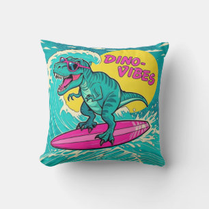 T-Rex mit Sonnenbrille und fährt auf einem Neon-Pi Kissen