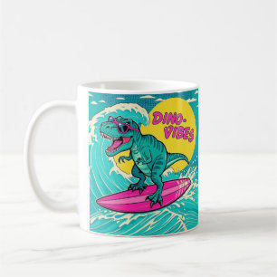 T-Rex mit Sonnenbrille und Neonrosa Kaffeetasse